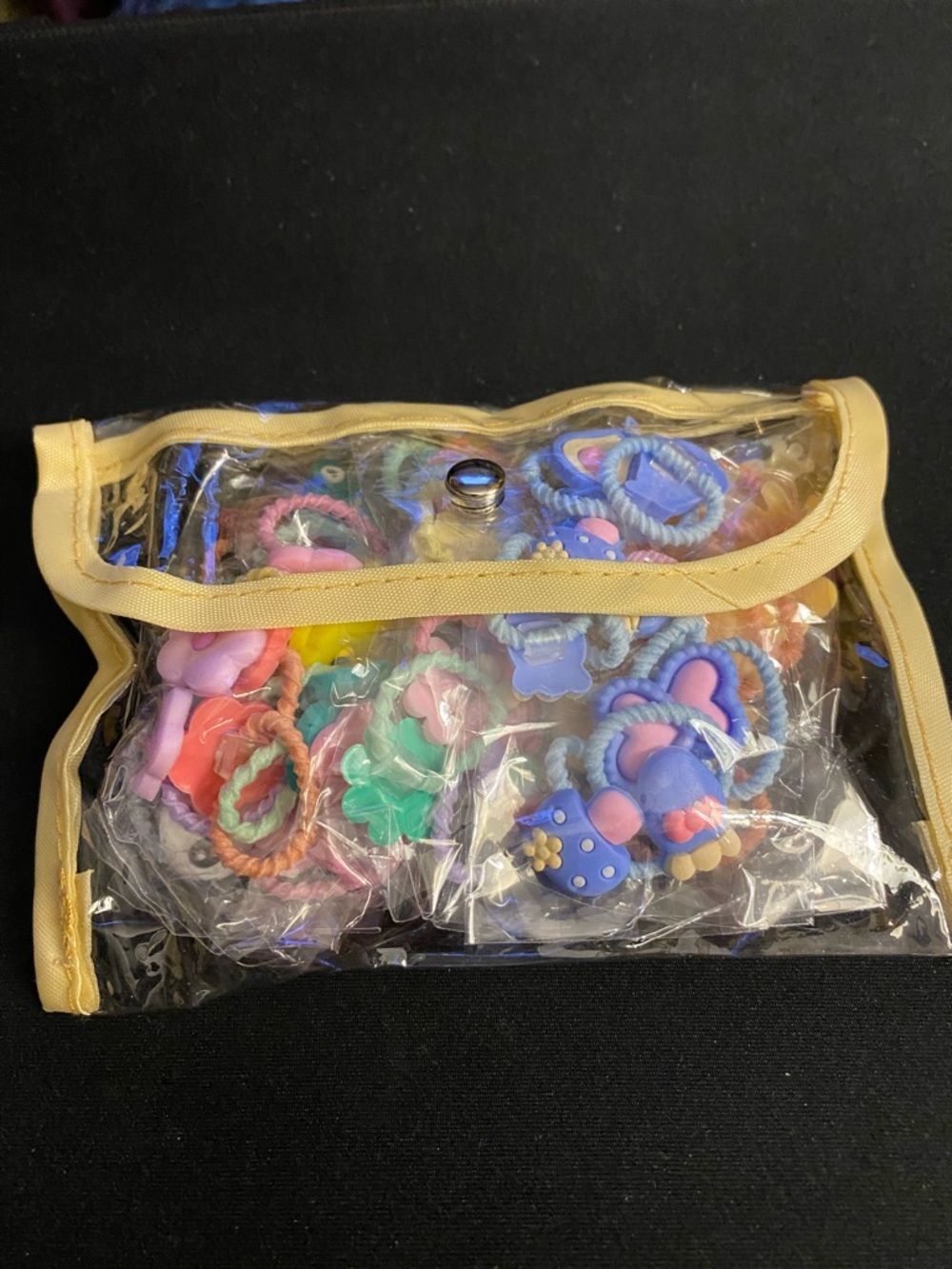 Kids Multicolor Hair Tie and Clip Set with Clear Pouch